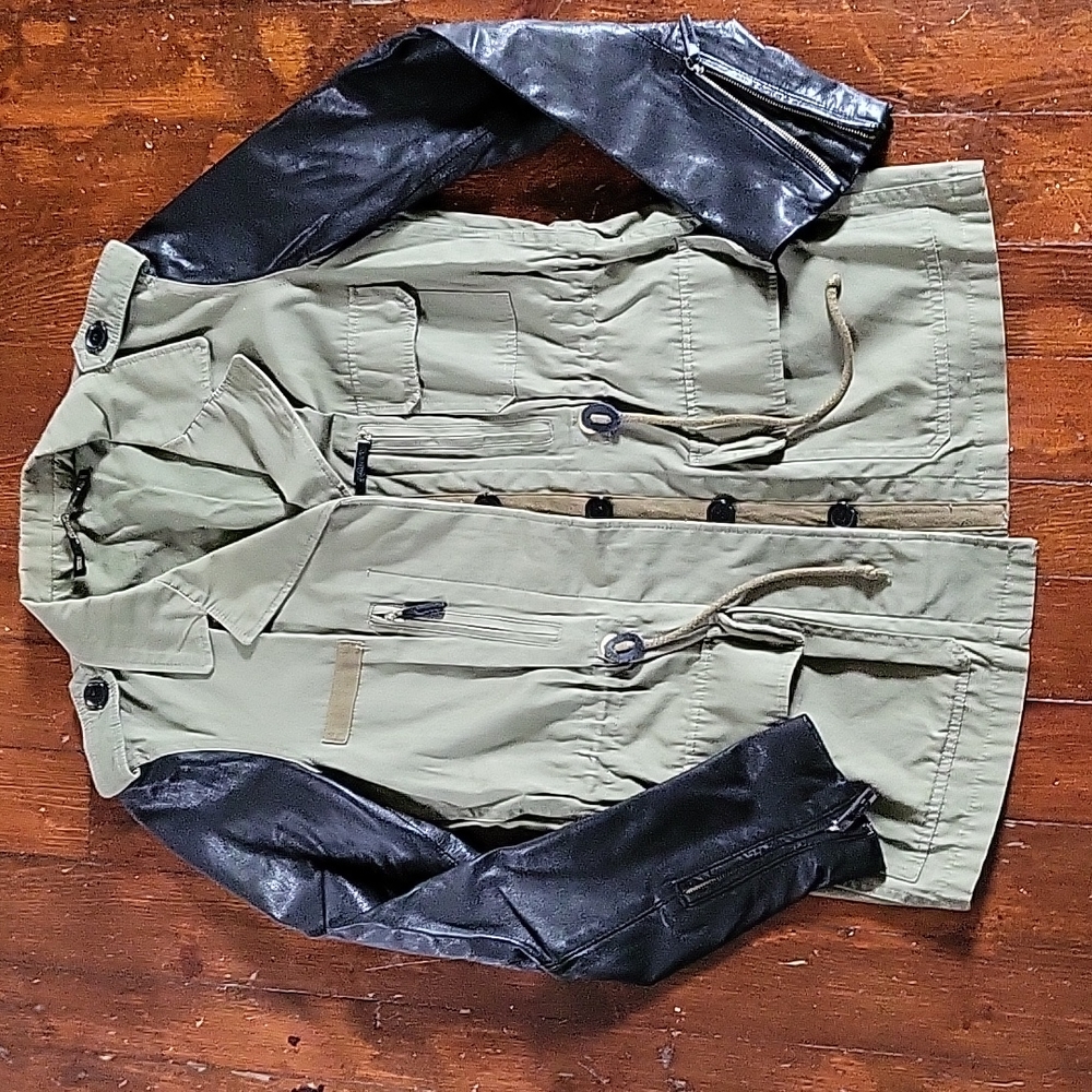 Zara utility jacket with leather sleeves